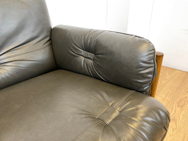 WMK I Hochwertiges 70er Jahre Sofa im Stile von Jean Gillon & Arne Norell mit Echt Leder Bezug & Holzrahmen aus Eiche