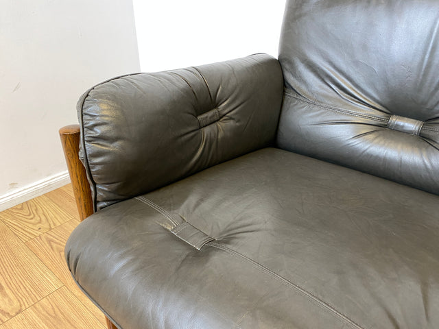 WMK I Hochwertiges 70er Jahre Sofa im Stile von Jean Gillon & Arne Norell mit Echt Leder Bezug & Holzrahmen aus Eiche I Couch Sitzgarnitur 3er 3-Sitzer Danish Design Skandinavisch Mid-Century Vintage