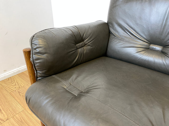 WMK I Hochwertiges 70er Jahre Sofa im Stile von Jean Gillon & Arne Norell mit Echt Leder Bezug & Holzrahmen aus Eiche