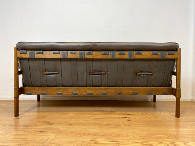 WMK I Hochwertiges 70er Jahre Sofa im Stile von Jean Gillon & Arne Norell mit Echt Leder Bezug & Holzrahmen aus Eiche I Couch Sitzgarnitur 3er 3-Sitzer Danish Design Skandinavisch Mid-Century Vintage