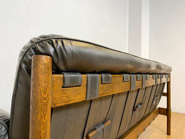 WMK I Hochwertiges 70er Jahre Sofa im Stile von Jean Gillon & Arne Norell mit Echt Leder Bezug & Holzrahmen aus Eiche I Couch Sitzgarnitur 3er 3-Sitzer Danish Design Skandinavisch Mid-Century Vintage