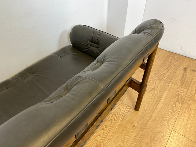 WMK I Hochwertiges 70er Jahre Sofa im Stile von Jean Gillon & Arne Norell mit Echt Leder Bezug & Holzrahmen aus Eiche I Couch Sitzgarnitur 3er 3-Sitzer Danish Design Skandinavisch Mid-Century Vintage