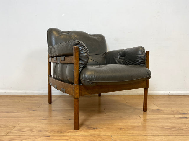 WMK I 1/2 Hochwertiger 70er Jahre Lounge Sessel im Stile von Jean Gillon & Arne Norell mit Echt Leder Bezug & Eichenholz Rahmen I Armchair Sitzgarnitur Danish Design Skandinavisch Mid-Century Vintage