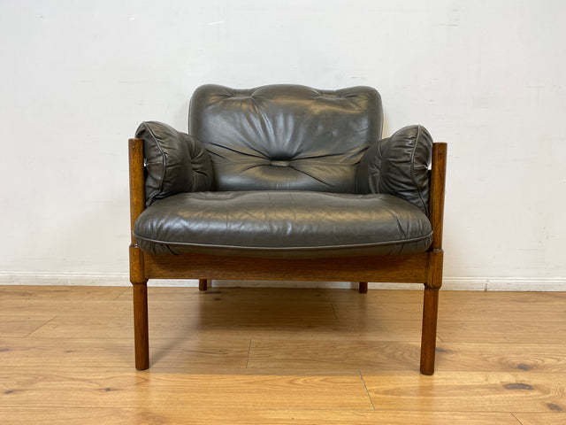 WMK I 1/2 Hochwertiger 70er Jahre Lounge Sessel im Stile von Jean Gillon & Arne Norell mit Echt Leder Bezug & Eichenholz Rahmen I Armchair Sitzgarnitur Danish Design Skandinavisch Mid-Century Vintage