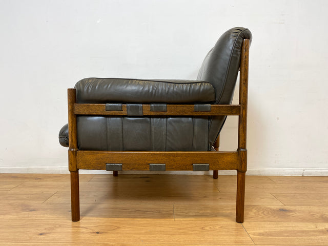 WMK I 1/2 Hochwertiger 70er Jahre Lounge Sessel im Stile von Jean Gillon & Arne Norell mit Echt Leder Bezug & Eichenholz Rahmen I Armchair Sitzgarnitur Danish Design Skandinavisch Mid-Century Vintage