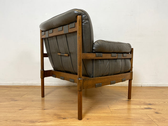 WMK I 1/2 Hochwertiger 70er Jahre Lounge Sessel im Stile von Jean Gillon & Arne Norell mit Echt Leder Bezug & Eichenholz Rahmen I Armchair Sitzgarnitur Danish Design Skandinavisch Mid-Century Vintage