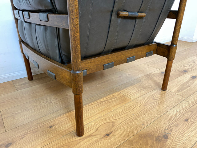 WMK I 1/2 Hochwertiger 70er Jahre Lounge Sessel im Stile von Jean Gillon & Arne Norell mit Echt Leder Bezug & Eichenholz Rahmen I Armchair Sitzgarnitur Danish Design Skandinavisch Mid-Century Vintage