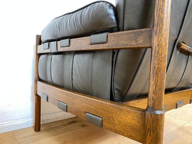 WMK I 1/2 Hochwertiger 70er Jahre Lounge Sessel im Stile von Jean Gillon & Arne Norell mit Echt Leder Bezug & Eichenholz Rahmen I Armchair Sitzgarnitur Danish Design Skandinavisch Mid-Century Vintage