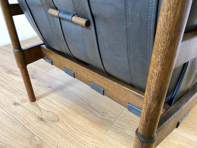 WMK I 1/2 Hochwertiger 70er Jahre Lounge Sessel im Stile von Jean Gillon & Arne Norell mit Echt Leder Bezug & Eichenholz Rahmen I Armchair Sitzgarnitur Danish Design Skandinavisch Mid-Century Vintage