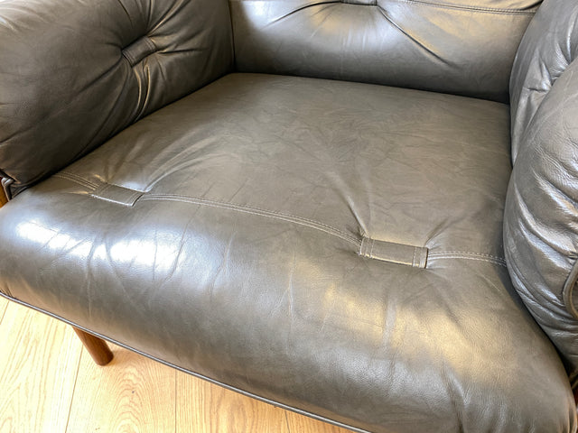 WMK I 1/2 Hochwertiger 70er Jahre Lounge Sessel im Stile von Jean Gillon & Arne Norell mit Echt Leder Bezug & Eichenholz Rahmen I Armchair Sitzgarnitur Danish Design Skandinavisch Mid-Century Vintage