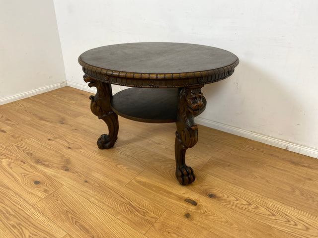 WMK Particularly beautiful and very well preserved round antique salon table made of solid wood with hand-carved lion heads and lion paws # Coffee table living room table coffee table Gründerzeit vintage
