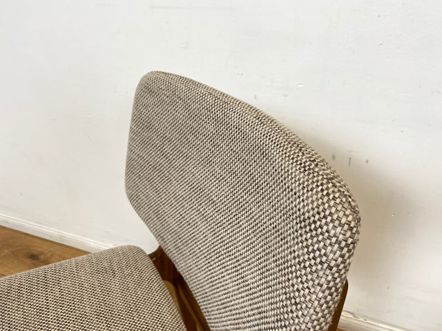 WMK I Set aus 4 hochwertigen skandinavischen Mid-Century Esszimmerstühlen mit naturbeigem Originalbezug & Walnuss Rahmen I Stühle Küchenstühle Dining Chairs Holz Polster Vintage Berlin Bochum Dresden