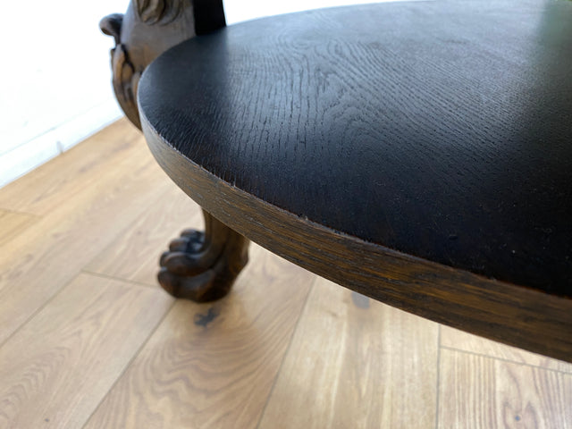 WMK Particularly beautiful and very well preserved round antique salon table made of solid wood with hand-carved lion heads and lion paws # Coffee table living room table coffee table Gründerzeit vintage