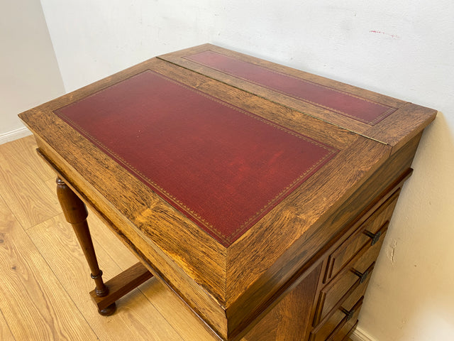 Schreib Pult Schmink Kommode Desk WMK I Edler 50er Jahre Schreibpult in antikem Davenport Stil, Vollholz in Nussbaum , mit Klappdeckel, Schubladen & goldgeprägter Leder Einlage I Sekretär Sitz Vintage