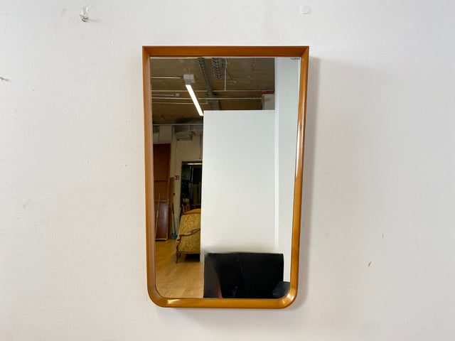 WMK I Minimalistischer großer 60er Jahre Spiegel mit formschönem Holzrahmen aus Kirschholz I Wandspiegel Flurspiegel Wooden Mirror Garderobe Badspiegel Mid-Century Vintage 50er I Berlin Köln Hamburg