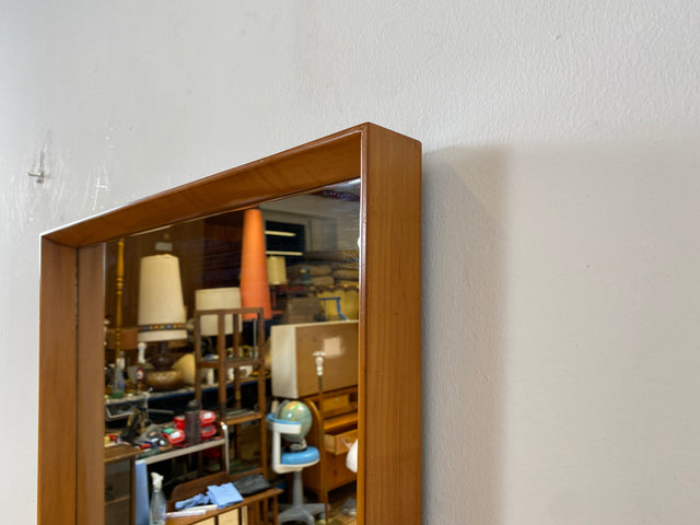 WMK I Minimalistischer großer 60er Jahre Spiegel mit formschönem Holzrahmen aus Kirschholz I Wandspiegel Flurspiegel Wooden Mirror Garderobe Badspiegel Mid-Century Vintage 50er I Berlin Köln Hamburg