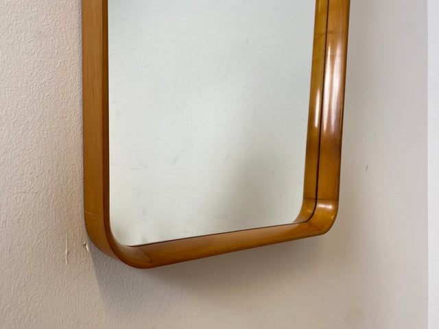WMK I Minimalistischer großer 60er Jahre Spiegel mit formschönem Holzrahmen aus Kirschholz I Wandspiegel Flurspiegel Wooden Mirror Garderobe Badspiegel Mid-Century Vintage 50er I Berlin Köln Hamburg