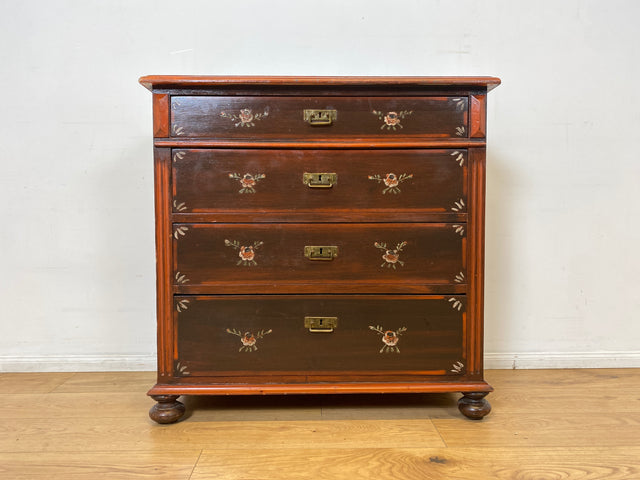 WMK I Wunderschöne große antike Kommode aus vollem Holz, handbemalt, mit Schubladen und Messing Beschlägen I Schrank Anrichte Sideboard Wäsche Wickel Bauern Biedermeier Vintage Berlin Dresden Bayern