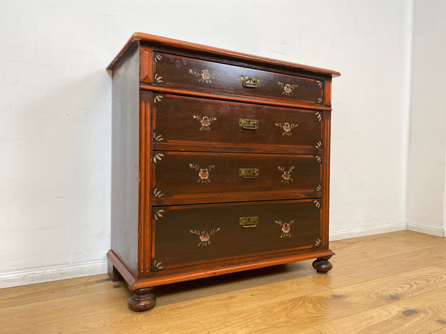 WMK I Wunderschöne große antike Kommode aus vollem Holz, handbemalt, mit Schubladen und Messing Beschlägen I Schrank Anrichte Sideboard Wäsche Wickel Bauern Biedermeier Vintage Berlin Dresden Bayern