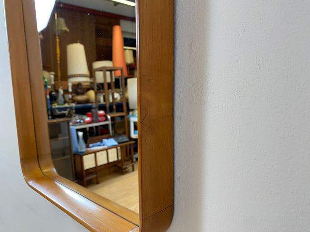 WMK I Minimalistischer großer 60er Jahre Spiegel mit formschönem Holzrahmen aus Kirschholz I Wandspiegel Flurspiegel Wooden Mirror Garderobe Badspiegel Mid-Century Vintage 50er I Berlin Köln Hamburg
