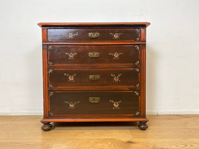 WMK I Wunderschöne große antike Kommode aus vollem Holz, handbemalt, mit Schubladen und Messing Beschlägen I Schrank Anrichte Sideboard Wäsche Wickel Bauern Biedermeier Vintage Berlin Dresden Bayern