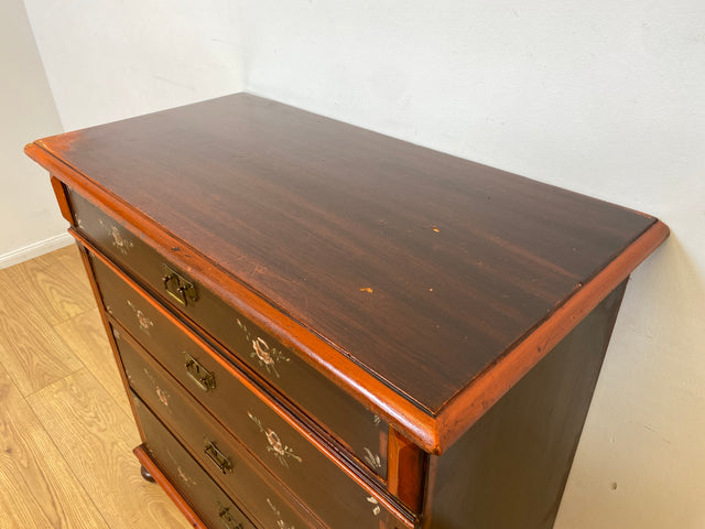 WMK I Wunderschöne große antike Kommode aus vollem Holz, handbemalt, mit Schubladen und Messing Beschlägen I Schrank Anrichte Sideboard Wäsche Wickel Bauern Biedermeier Vintage Berlin Dresden Bayern