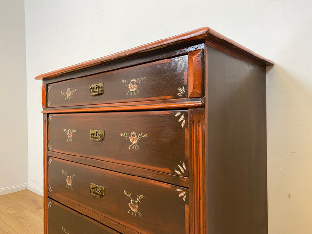WMK I Wunderschöne große antike Kommode aus vollem Holz, handbemalt, mit Schubladen und Messing Beschlägen I Schrank Anrichte Sideboard Wäsche Wickel Bauern Biedermeier Vintage Berlin Dresden Bayern