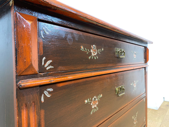 WMK I Wunderschöne große antike Kommode aus vollem Holz, handbemalt, mit Schubladen und Messing Beschlägen I Schrank Anrichte Sideboard Wäsche Wickel Bauern Biedermeier Vintage Berlin Dresden Bayern