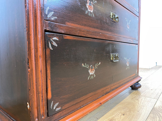 WMK I Wunderschöne große antike Kommode aus vollem Holz, handbemalt, mit Schubladen und Messing Beschlägen I Schrank Anrichte Sideboard Wäsche Wickel Bauern Biedermeier Vintage Berlin Dresden Bayern