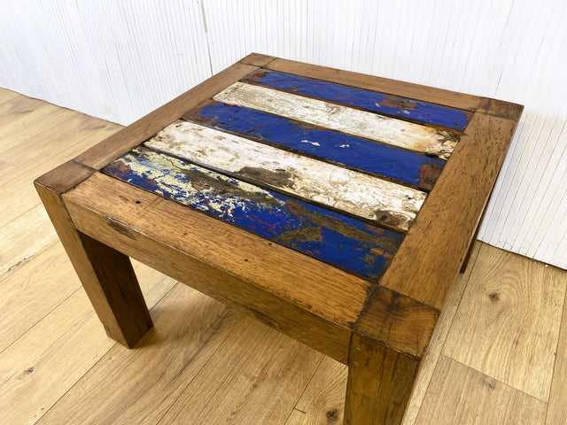 Boatwood by WMK # Farbenfroher & sehr robuster Couchtisch aus altem Bootsholz, ein handgefertigtes Unikat aus massivem Teakholz # Wohnzimmertisch Coffee Table Beistelltisch Bootsmöbel Teak Upcycling