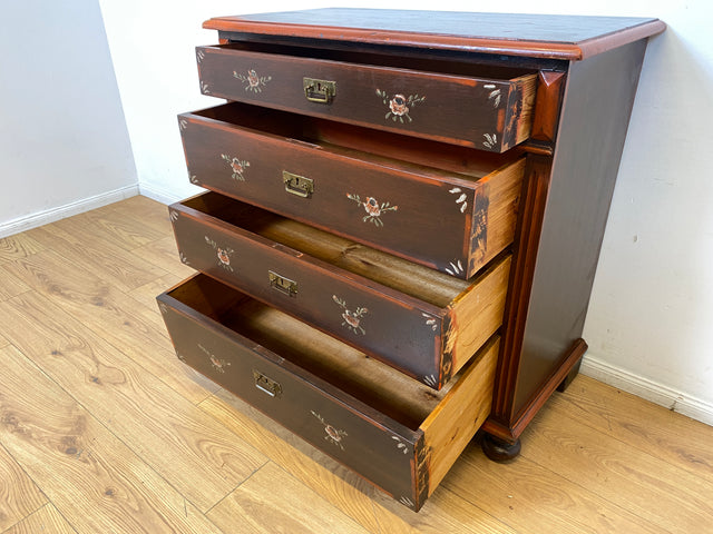 WMK I Wunderschöne große antike Kommode aus vollem Holz, handbemalt, mit Schubladen und Messing Beschlägen I Schrank Anrichte Sideboard Wäsche Wickel Bauern Biedermeier Vintage Berlin Dresden Bayern