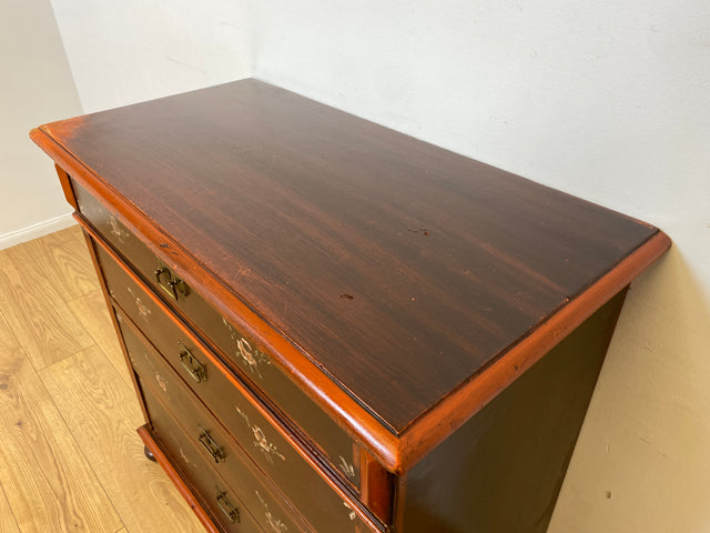 WMK I Wunderschöne große antike Kommode aus vollem Holz, handbemalt, mit Schubladen und Messing Beschlägen I Schrank Anrichte Sideboard Wäsche Wickel Bauern Biedermeier Vintage Berlin Dresden Bayern