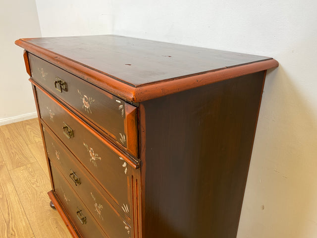 WMK I Wunderschöne große antike Kommode aus vollem Holz, handbemalt, mit Schubladen und Messing Beschlägen I Schrank Anrichte Sideboard Wäsche Wickel Bauern Biedermeier Vintage Berlin Dresden Bayern