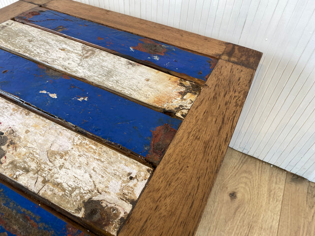 Boatwood by WMK # Farbenfroher & sehr robuster Couchtisch aus altem Bootsholz, ein handgefertigtes Unikat aus massivem Teakholz # Wohnzimmertisch Coffee Table Beistelltisch Bootsmöbel Teak Upcycling