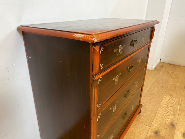 WMK I Wunderschöne große antike Kommode aus vollem Holz, handbemalt, mit Schubladen und Messing Beschlägen I Schrank Anrichte Sideboard Wäsche Wickel Bauern Biedermeier Vintage Berlin Dresden Bayern