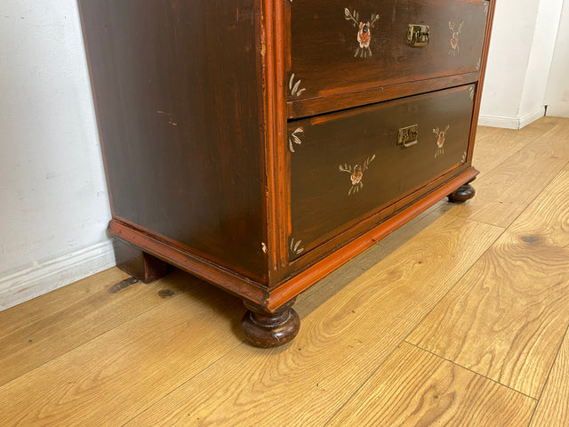 WMK I Wunderschöne große antike Kommode aus vollem Holz, handbemalt, mit Schubladen und Messing Beschlägen I Schrank Anrichte Sideboard Wäsche Wickel Bauern Biedermeier Vintage Berlin Dresden Bayern
