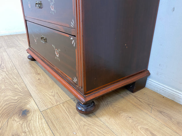 WMK I Wunderschöne große antike Kommode aus vollem Holz, handbemalt, mit Schubladen und Messing Beschlägen I Schrank Anrichte Sideboard Wäsche Wickel Bauern Biedermeier Vintage Berlin Dresden Bayern