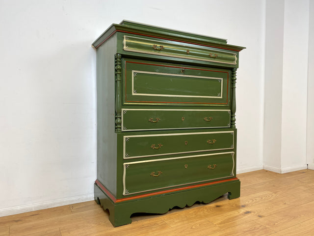 WMK I Imposanter grüner antiker Schreibschrank aus vollem Holz mit stabiler Schreibklappe und Schubladen I Sekretär Schrank Highboard Desk Kommode Wäsche Bauern Gründerzeit Vintage Berlin Dresden Ulm