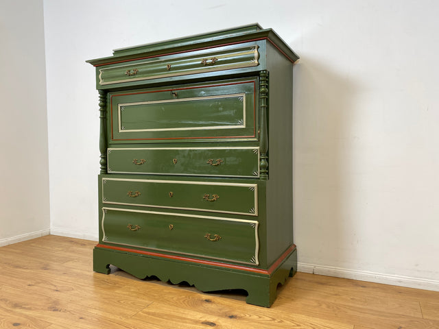 WMK I Imposanter grüner antiker Schreibschrank aus vollem Holz mit stabiler Schreibklappe und Schubladen I Sekretär Schrank Highboard Desk Kommode Wäsche Bauern Gründerzeit Vintage Berlin Dresden Ulm