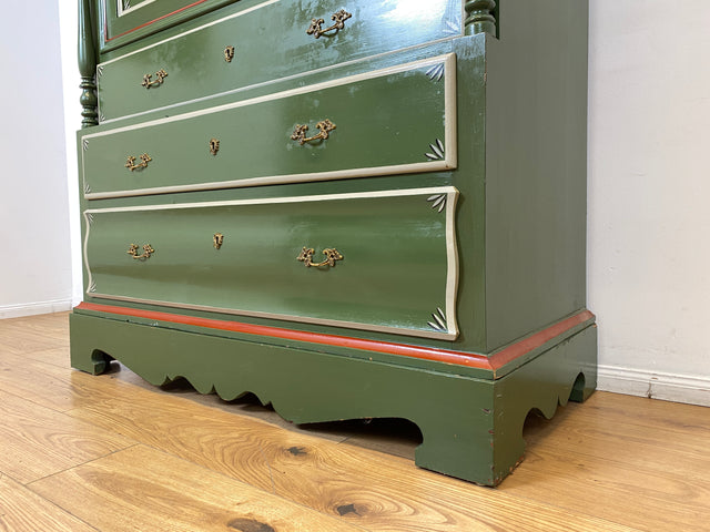 WMK I Imposanter grüner antiker Schreibschrank aus vollem Holz mit stabiler Schreibklappe und Schubladen I Sekretär Schrank Highboard Desk Kommode Wäsche Bauern Gründerzeit Vintage Berlin Dresden Ulm