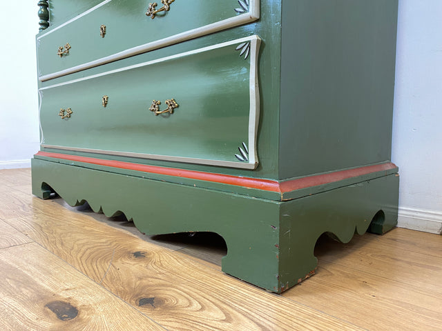 WMK I Imposanter grüner antiker Schreibschrank aus vollem Holz mit stabiler Schreibklappe und Schubladen I Sekretär Schrank Highboard Desk Kommode Wäsche Bauern Gründerzeit Vintage Berlin Dresden Ulm