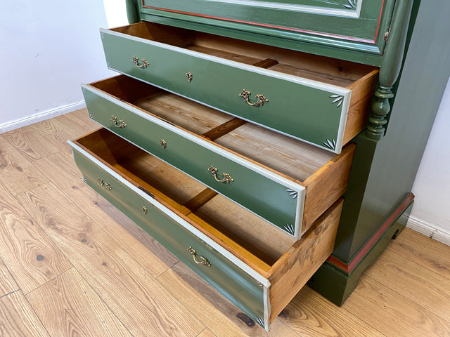 WMK I Imposanter grüner antiker Schreibschrank aus vollem Holz mit stabiler Schreibklappe und Schubladen I Sekretär Schrank Highboard Desk Kommode Wäsche Bauern Gründerzeit Vintage Berlin Dresden Ulm