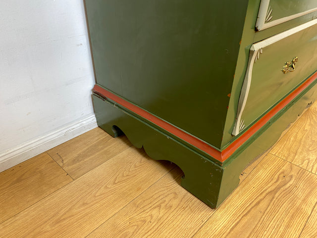 WMK I Imposanter grüner antiker Schreibschrank aus vollem Holz mit stabiler Schreibklappe und Schubladen I Sekretär Schrank Highboard Desk Kommode Wäsche Bauern Gründerzeit Vintage Berlin Dresden Ulm