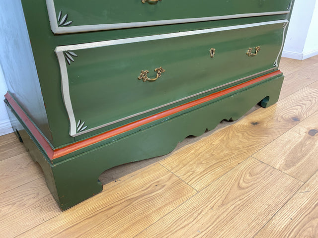 WMK I Imposanter grüner antiker Schreibschrank aus vollem Holz mit stabiler Schreibklappe und Schubladen I Sekretär Schrank Highboard Desk Kommode Wäsche Bauern Gründerzeit Vintage Berlin Dresden Ulm