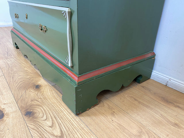 WMK I Imposanter grüner antiker Schreibschrank aus vollem Holz mit stabiler Schreibklappe und Schubladen I Sekretär Schrank Highboard Desk Kommode Wäsche Bauern Gründerzeit Vintage Berlin Dresden Ulm