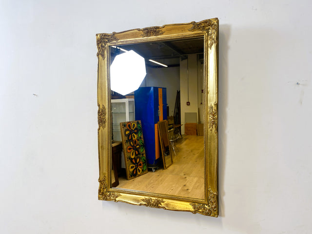 WMK Wunderschöner und gut erhaltener 60er Jahre Spiegel im Stile das Barock mit goldfarbenen Stuck auf Holz Rahmen # goldener Wandspiegel Mirror Garderobe Rahmen Rokoko Vintage Gold # Versand möglich