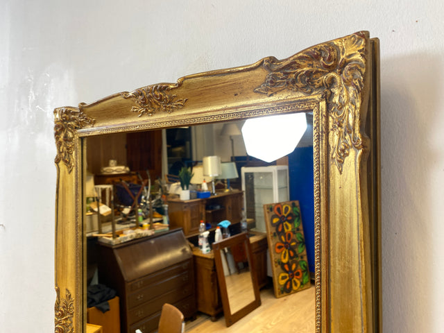 WMK Wunderschöner und gut erhaltener 60er Jahre Spiegel im Stile das Barock mit goldfarbenen Stuck auf Holz Rahmen # goldener Wandspiegel Mirror Garderobe Rahmen Rokoko Vintage Gold # Versand möglich