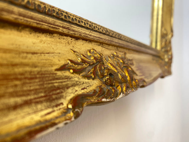 WMK Wunderschöner und gut erhaltener 60er Jahre Spiegel im Stile das Barock mit goldfarbenen Stuck auf Holz Rahmen # goldener Wandspiegel Mirror Garderobe Rahmen Rokoko Vintage Gold # Versand möglich
