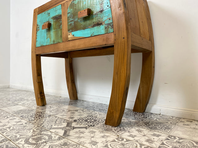 Boatwood by WMK # Formschöne Kommode mit zwei Schubladen , ein aus altem Bootsholz handgefertigtes Unikat aus massivem Teakholz # Sideboard Schrank Anrichte Konsole Flurkommode Ablage Bootsmöbel Opium