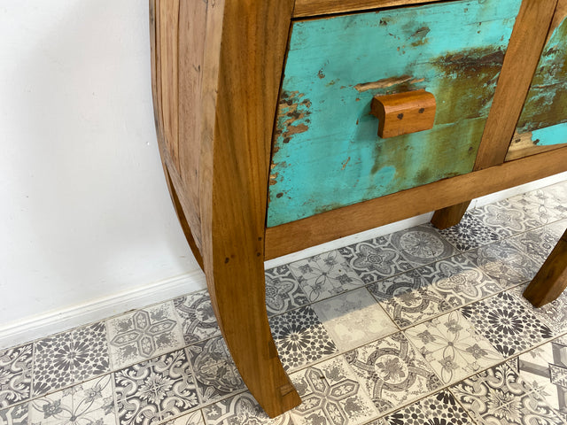 Boatwood by WMK # Formschöne Kommode mit zwei Schubladen , ein aus altem Bootsholz handgefertigtes Unikat aus massivem Teakholz # Sideboard Schrank Anrichte Konsole Flurkommode Ablage Bootsmöbel Opium